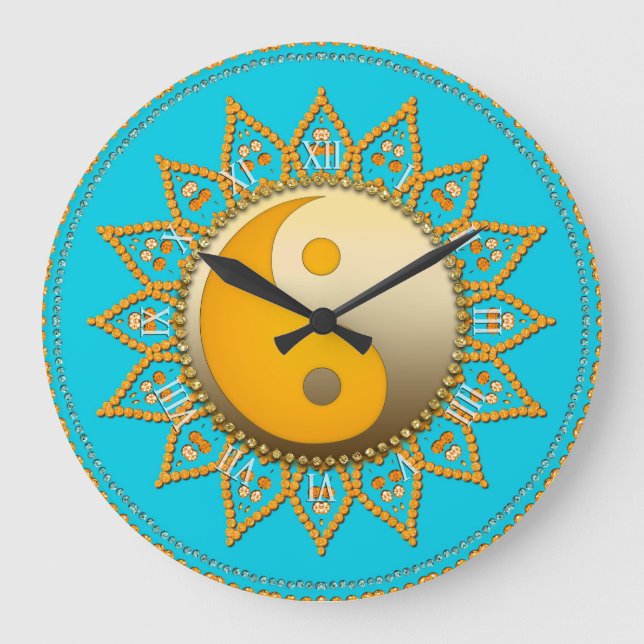 Aqua Gold YinYang Tuscan Sun Home Decor Clock (Front)