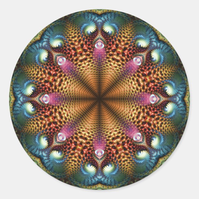 Aqua Golden Mandala Fractal Star Sticker (Front)