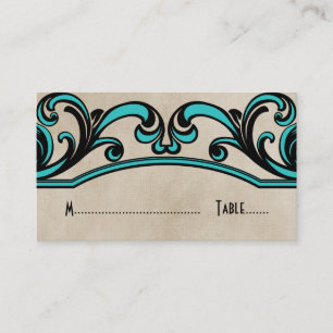 Aqua Gothic Swirls Place Card