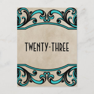 Aqua Gothic Swirls Table Number Postcard