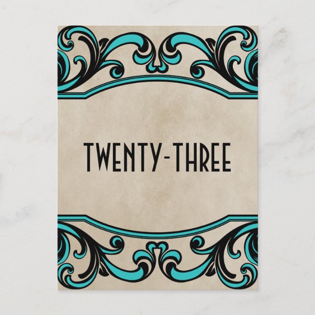 Aqua Gothic Swirls Table Number Postcard (Front)