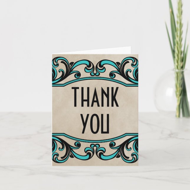 Aqua Gothic Swirls Thank You Card (Front)