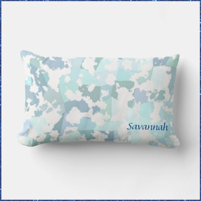 Aqua Gray and White Abstract Geometric Lumbar Pillow (Bookmark my store! https://www.zazzle.com/store/capricepetit)