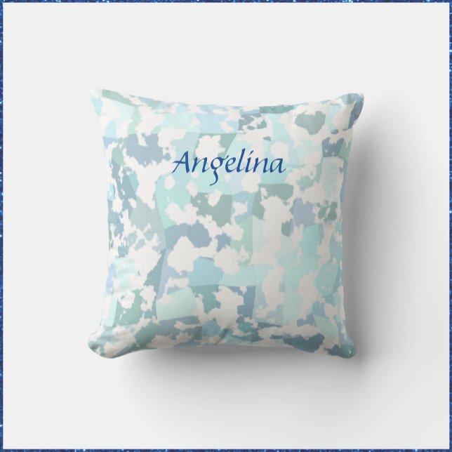 Aqua Gray and White Abstract Geometric Throw Pillow (Creator Uploaded)