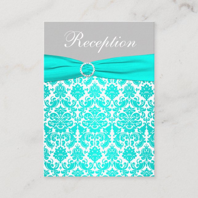 Aqua, Gray, and White Damask Enclosure Card (Front)
