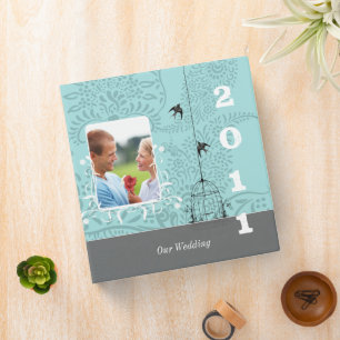 Aqua & Gray Bird Cage Your Photo Wedding Planner 2 Binder