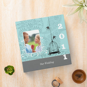 Aqua & Gray Bird Cage Your Photo Wedding Planner 2 Binder