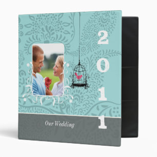 Aqua & Gray Bird Cage Your Photo Wedding Planner 3 Ring Binder