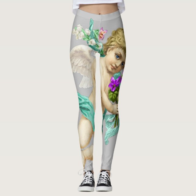Aqua Gray Cherub Angel Leggings (Front)
