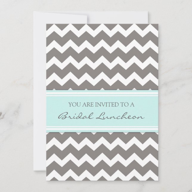 Aqua Gray Chevron Bridal Lunch Invitation Cards (Front)