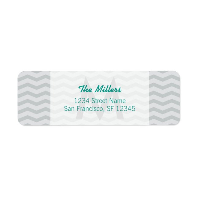 Aqua gray chevron monogram return address labels (Front)