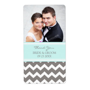 Aqua Gray Chevron Photo Wedding Labels