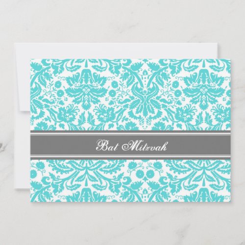 Aqua Gray Damask Bat Mitzvah Invitations