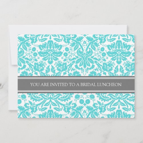 Aqua Gray Damask Bridal Lunch Invitation