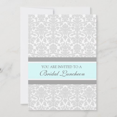 Aqua Gray Damask Bridal Lunch Invitation Cards