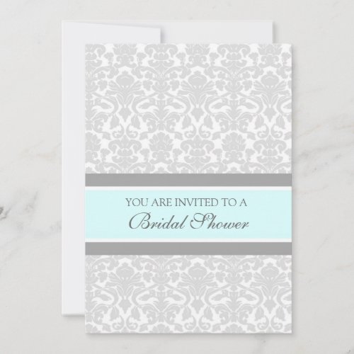 Aqua Gray Damask Bridal Shower Invitation Cards