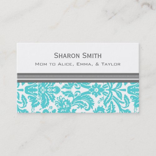 Aqua Gray Damask Mom Calling Cards Business Card Templates