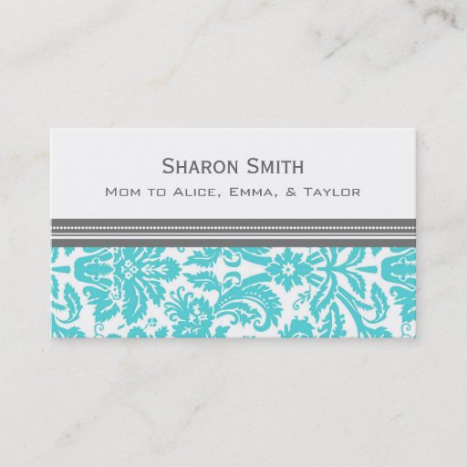 Customizable Aqua Gray Damask Mom Calling Cards Business Card Templates