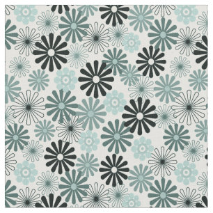 Aqua gray flowers 1960-x style fabric