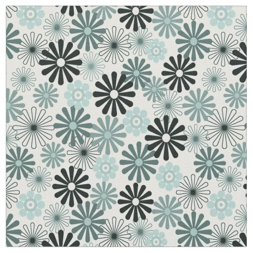 Aqua gray flowers 1960_x style fabric