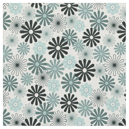 Aqua gray flowers 1960-x style fabric