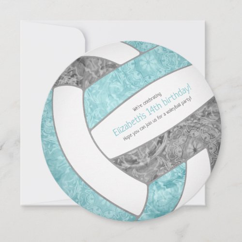 aqua gray girly volleyball birthday party announcement