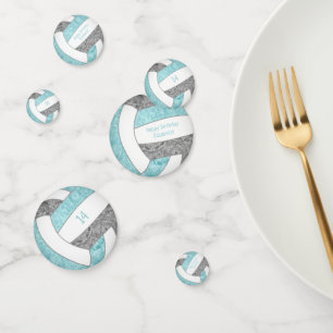 aqua gray girly volleyball birthday party confetti
