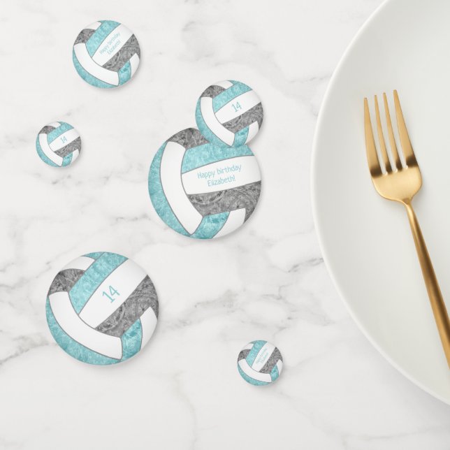 aqua gray girly volleyball birthday party confetti (Group)