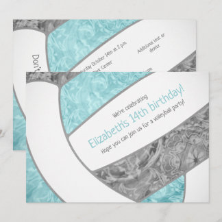 aqua gray girly volleyball birthday party invitation