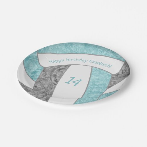aqua gray girly volleyball birthday party paper plates