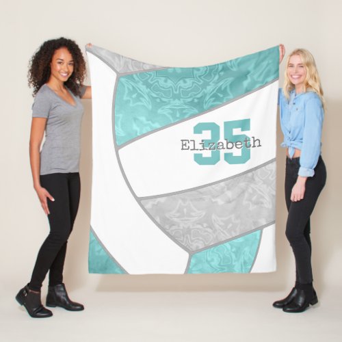 aqua gray girly volleyball w athlete custom name fleece blanket