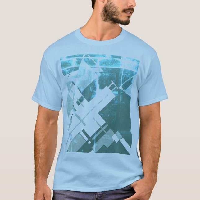 Aqua Gray-Green Diagonal MCM-inspired Abstract T-Shirt (Front)