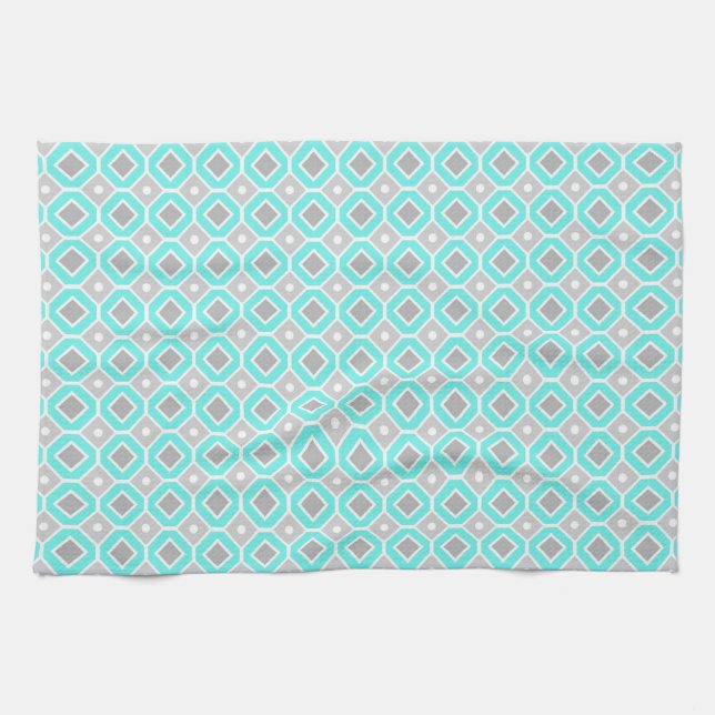 Aqua Gray Pattern Kitchen Cloth Towel (Horizontal)
