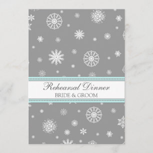 Aqua Gray Snow Winter Rehearsal Dinner Party Invitation