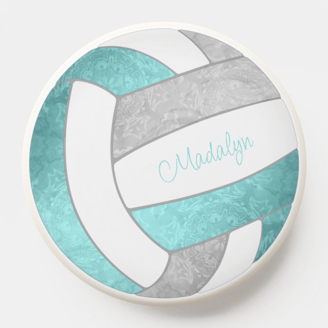 aqua gray volleyball w girls custom name PopSocket (Popsocket)