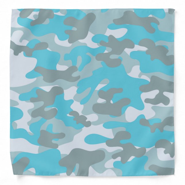 Aqua Gray White Camo Design Bandana (Front)