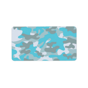 Aqua Gray White Camo Design Label