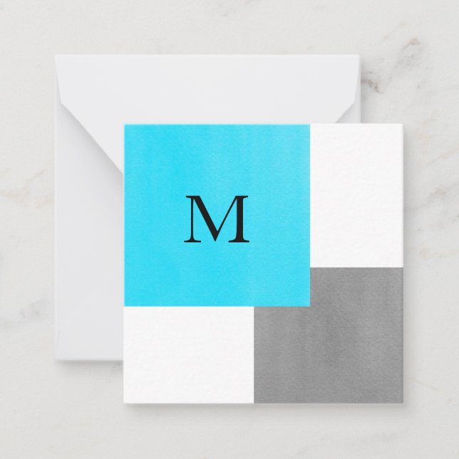 Aqua Gray White Geometric Note Card (Front)
