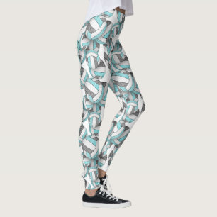 Aqua gray white girly volleyballs pattern leggings