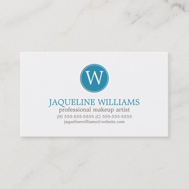 Aqua Greek Key Pattern Monogram Business Card (Front)