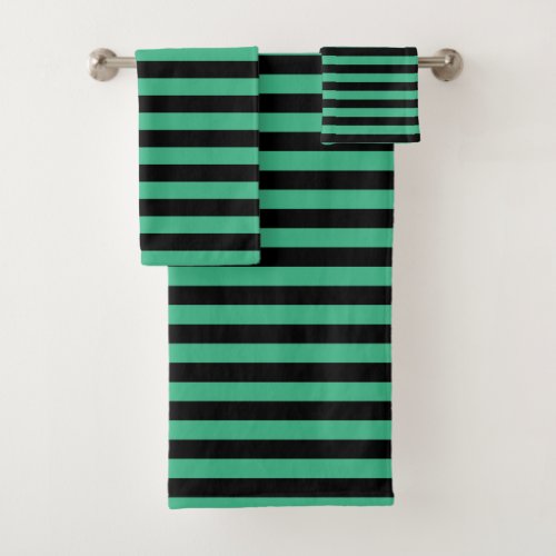 Aqua Green and Black Stripes Bath Towel Set