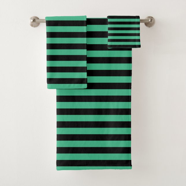 Aqua Green and Black Stripes Bath Towel Set (Insitu)