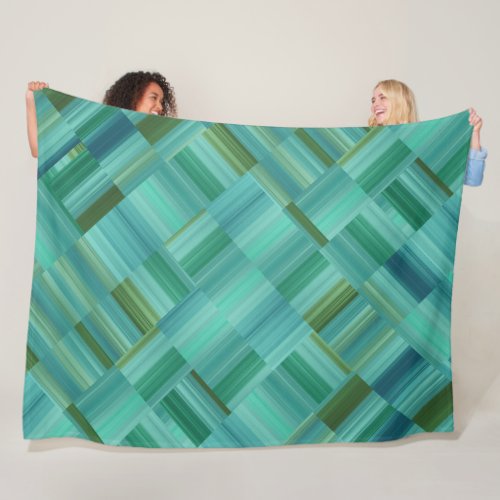 Aqua Green and Blue Blocks Tie Fleece Blanket
