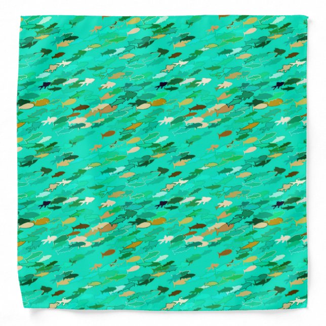 Aqua, green and gold swimming fish bandana (Front)