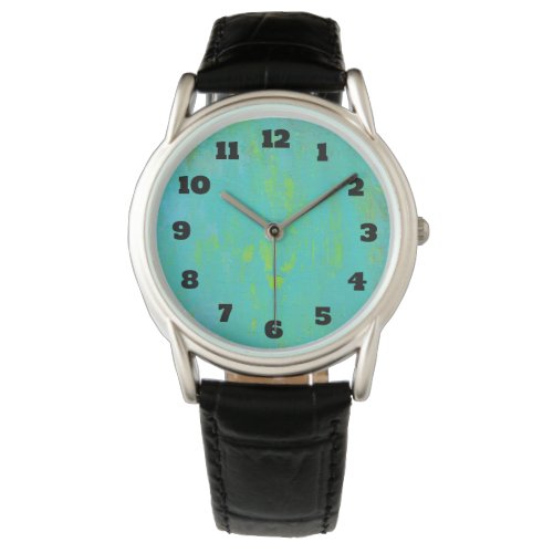 Aqua Green and Lime Green Grunge Abstract Watch
