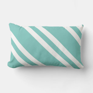 Aqua Green and White Striped Lumbar Pillow