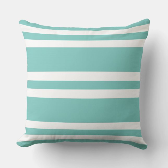 Aqua Green and White Striped Throw Pillow (Front)