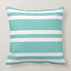 Aqua Green and White Striped Throw Pillow