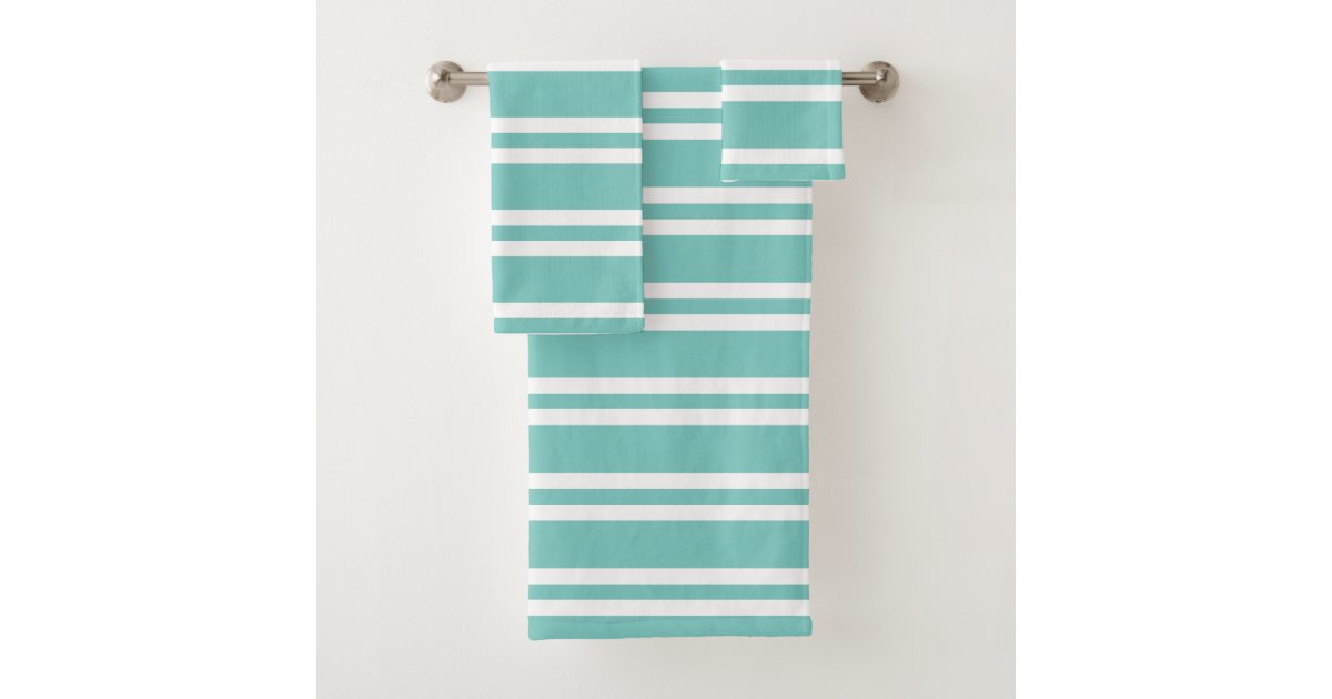Aqua Green and White Stripes Bath Towel Set Zazzle