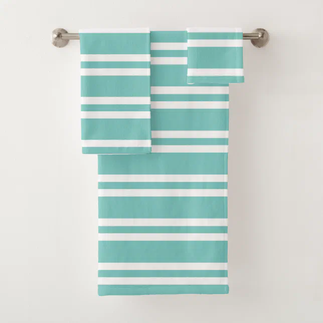 Aqua Green and White Stripes Bath Towel Set | Zazzle